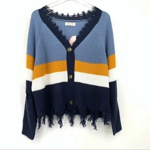 Full Circle Trends  Color Blocked VNevk Cardigan Size Large NWT - Picture 1 of 8